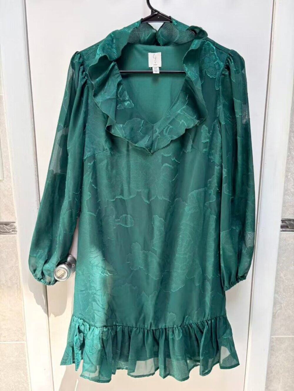 Joie Emerald Green Floral Burnout Mini Dress Small S/P Petite Silk Blend Short
